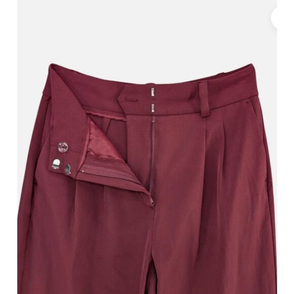 Jason Wu Wide Leg Pants Burgundy Pleated High Rise Slacks Size Large - Picture 3 of 5